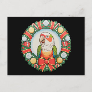 Papegaai Kerstmis Krans Groene Wang Conure Xmas Feestdagenkaart