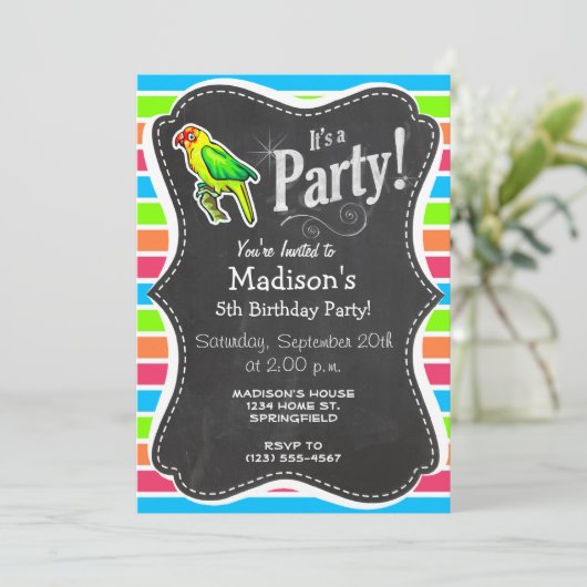 Papegaai; Kleurrijke Retro Neon Regenboog Kaart (Staand voorkant)