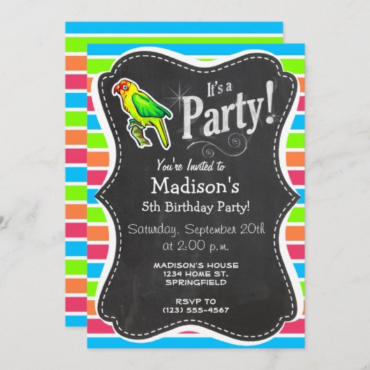 Papegaai; Kleurrijke Retro Neon Regenboog Kaart (Voorkant / Achterkant)