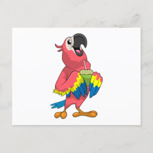 Papegaai & Kokosnoot met Rietje Briefkaart