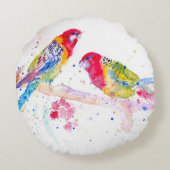 Papegaai kunst Aquarel Schilderen Aqua Kleurrijk Rond Kussen (Achterkant)