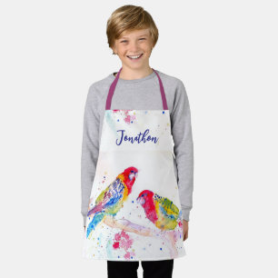 Papegaai kunst Aquarel Schilderen Rood Blauw Jonge Schort