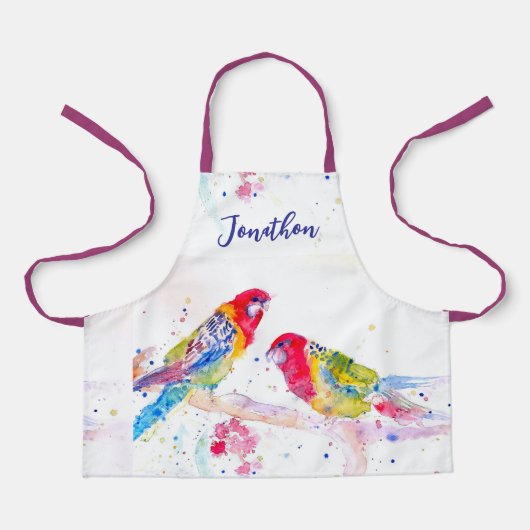 Papegaai kunst Aquarel Schilderen Rood Blauw Jonge Schort (Voorkant)