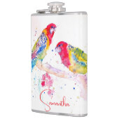 Papegaai kunst Aquarel Schilderij Rood Blauw Kleur Heupfles (Links)