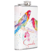 Papegaai kunst Aquarel Schilderij Rood Blauw Kleur Heupfles (Rechts)