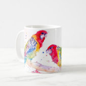 Papegaai kunst Aquarel Schilderij Rood Blauw Kleur Koffiemok (Voorkant links)