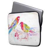 Papegaai kunst Aquarel Schilderij Rood Blauw Kleur Laptop Sleeve (Voorkant Links)