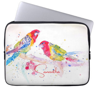 Papegaai kunst Aquarel Schilderij Rood Blauw Kleur Laptop Sleeve