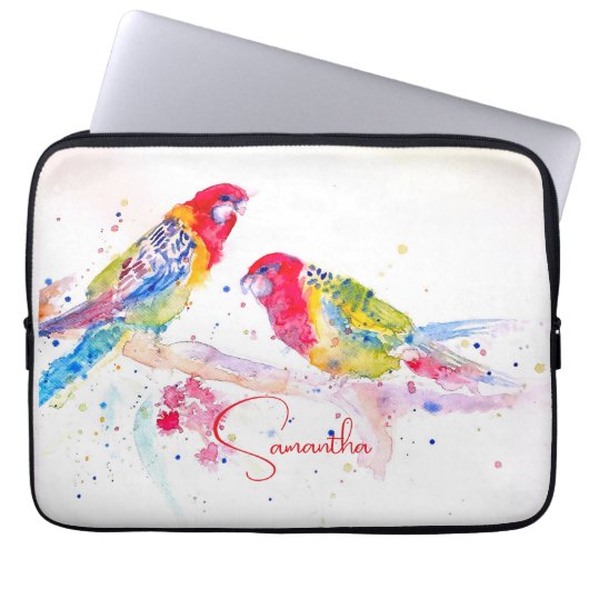 Papegaai kunst Aquarel Schilderij Rood Blauw Kleur Laptop Sleeve (Voorkant)