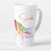 Papegaai kunst Aquarel Schilderij Rood Blauw Kleur Latte Mok (Rechterhoek)