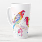 Papegaai kunst Aquarel Schilderij Rood Blauw Kleur Latte Mok (Linkerhoek)