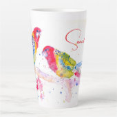 Papegaai kunst Aquarel Schilderij Rood Blauw Kleur Latte Mok (Voorkant)