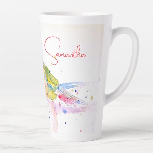 Papegaai kunst Aquarel Schilderij Rood Blauw Kleur Latte Mok (Rechts)