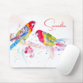 Papegaai kunst Aquarel Schilderij Rood Blauw Kleur Muismat (Met muis)