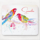 Papegaai kunst Aquarel Schilderij Rood Blauw Kleur Muismat (Voorkant)