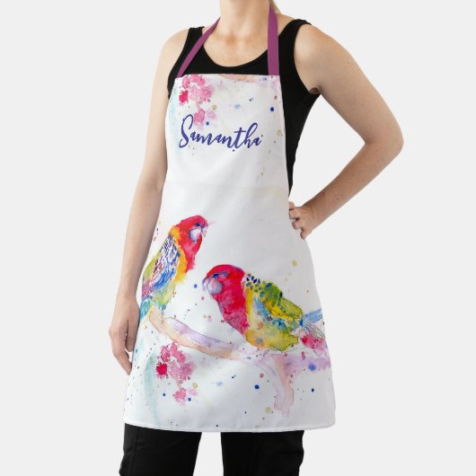 Papegaai kunst Aquarel Schilderij Rood Blauw Kleur Schort (Insitu)