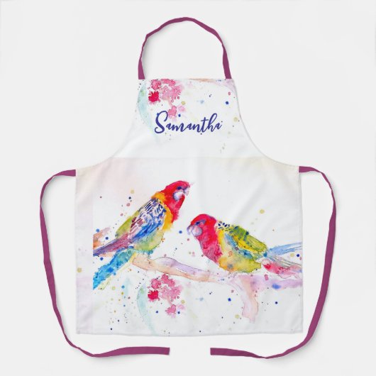 Papegaai kunst Aquarel Schilderij Rood Blauw Kleur Schort (Voorkant)