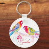 Papegaai kunst Aquarel Schilderij Rood Blauw Kleur Sleutelhanger (Voorkant)
