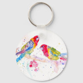 Papegaai kunst Aquarel Schilderij Rood Blauw Kleur Sleutelhanger (Achterkant)