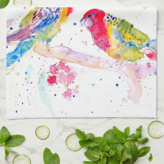 Papegaai kunst Aquarel Schilderij Rood Blauw Kleur Theedoek (Gevouwen)