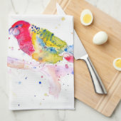 Papegaai kunst Aquarel Schilderij Rood Blauw Kleur Theedoek (Quarter Fold)