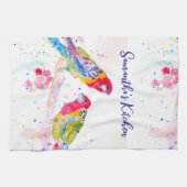 Papegaai kunst Aquarel Schilderij Rood Blauw Kleur Theedoek (Horizontaal)