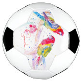 Papegaai kunst Aquarel Schilderij Rood Blauw Kleur Voetbal (Gedraaid)