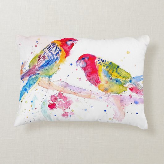 Papegaai kunst Waterverf Schilderij Aqua Kleurrijk Accent Kussen (Achterkant)