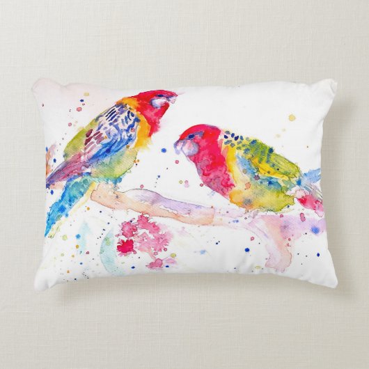 Papegaai kunst Waterverfschilderij Aqua Kleurrijk  Accent Kussen (Voorkant)