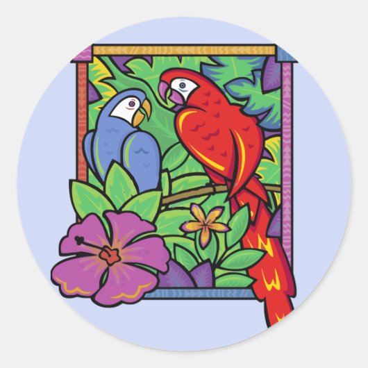 Papegaai & Macaw in het Oerwoud Ronde Sticker (Voorkant)