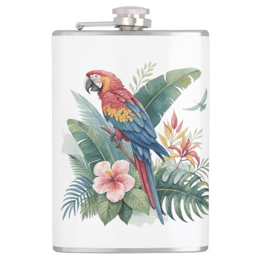 Papegaai Met Bloemen Heupfles (Voorkant)