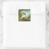 Papegaai met jongen vierkante sticker (Tas)