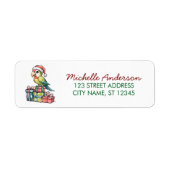 Papegaai met kerstmuts Kerst retouradres Etiket (Voorkant)
