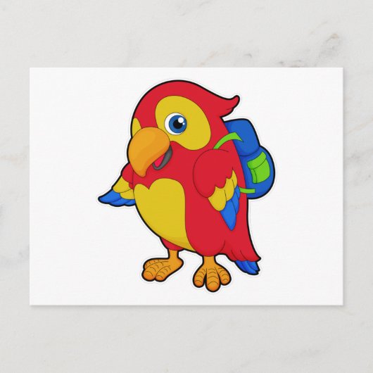Papegaai met Rugzak Briefkaart (Voorkant)