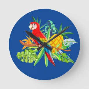 papegaai met tropische planten bandana ronde klok