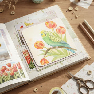 Papegaai met Tulpen Vierkante Sticker