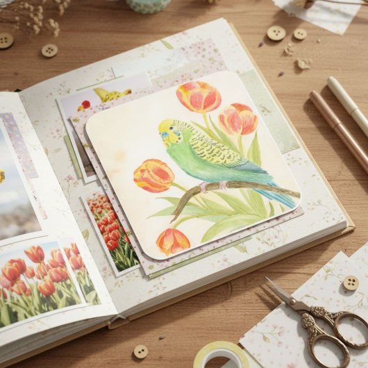 Papegaai met Tulpen Vierkante Sticker