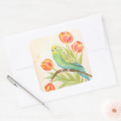 Papegaai met Tulpen Vierkante Sticker (Envelop)