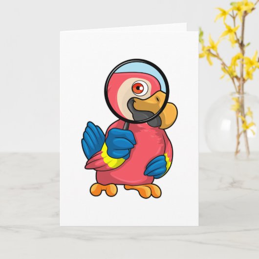 Papegaai met vergrootglas kaart (Gele Bloem)