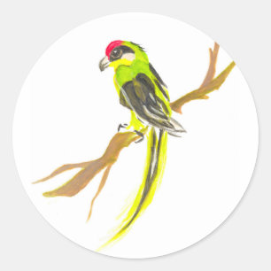 Papegaai op een tak. Het schilderen van de Ronde Sticker