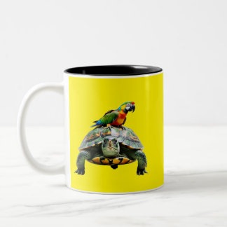 papegaai op schildpad tweekleurige koffiemok