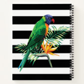 Papegaai op zwarte en witte strepen notitieboek (Achterkant)