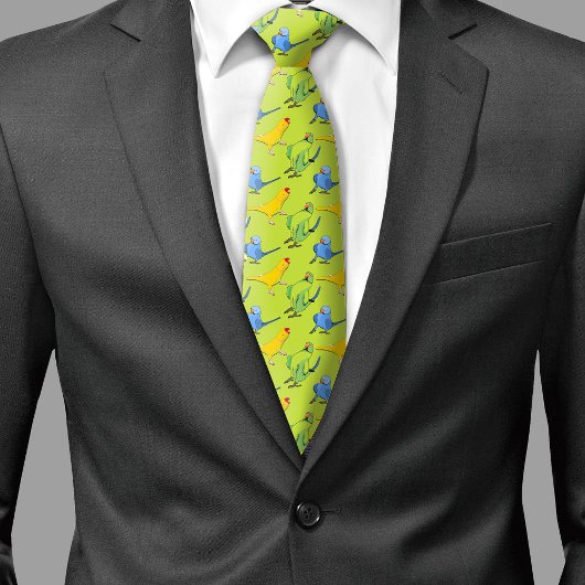 Papegaai Patroon Indische Ringneck Groene Vogellie Stropdas