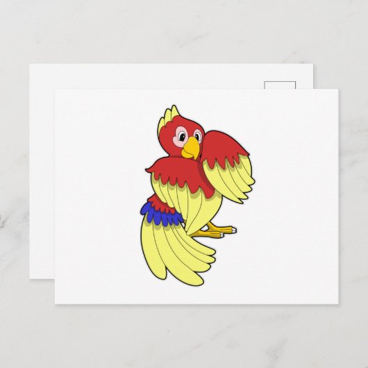 Papegaai rood geel briefkaart (Voorkant / Achterkant)