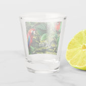 Papegaai scharlaken ara in oerwoud met bloemetjes shot glas (Achterkant)