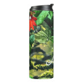 Papegaai scharlaken ara in oerwoud met bloemetjes thermosbeker (Gedraaid links)