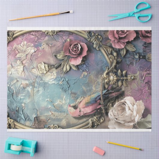 Papegaai, Shabby Chic, Siervogel & Bloemenkunst Tissuepapier (Craft)