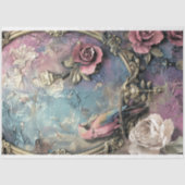 Papegaai, Shabby Chic, Siervogel & Bloemenkunst Tissuepapier (Voorkant)