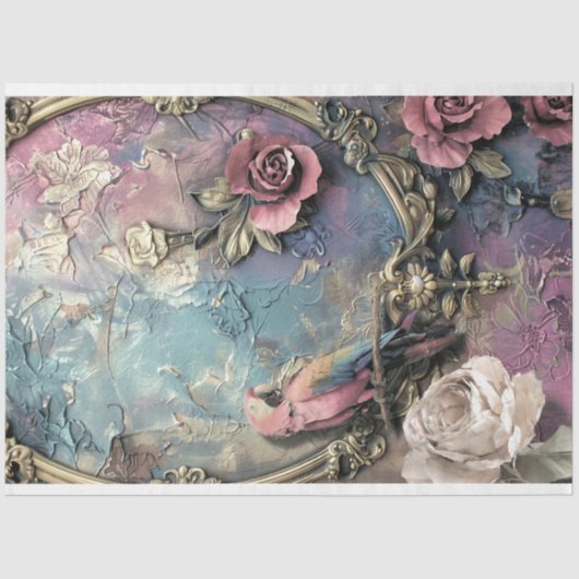 Papegaai, Shabby Chic, Siervogel & Bloemenkunst Tissuepapier (Voorkant)