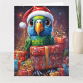 Papegaai te midden van kerstcadeaus kaart (Voorkant)